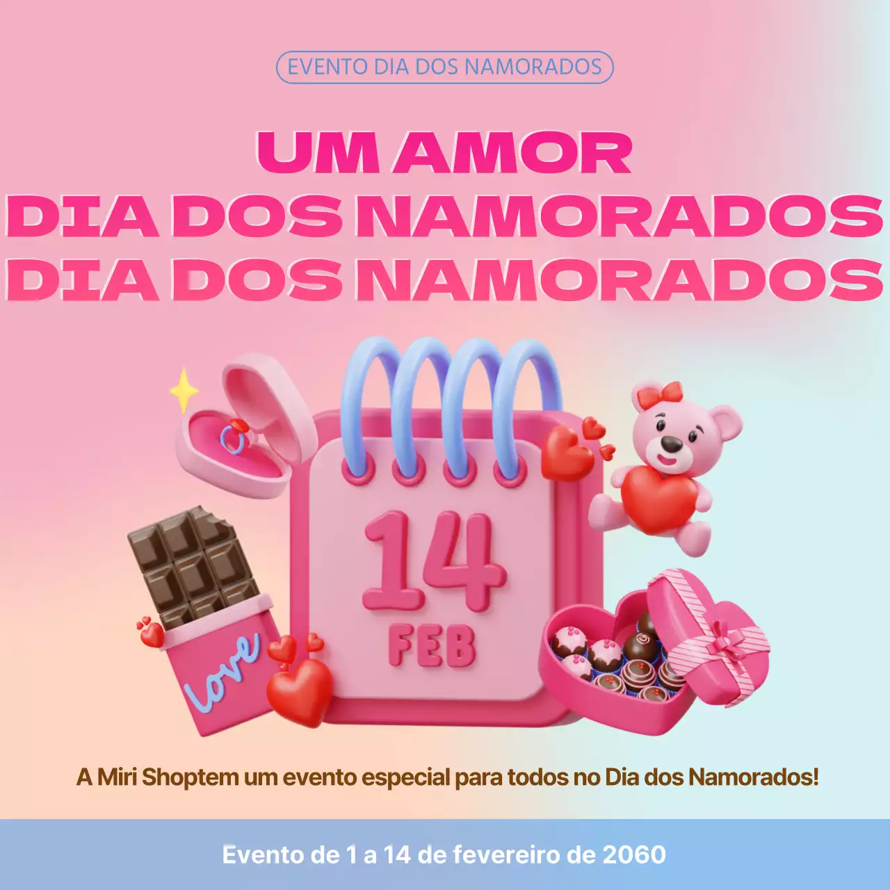 Dia dos Namorados 3D em cor-de-rosa