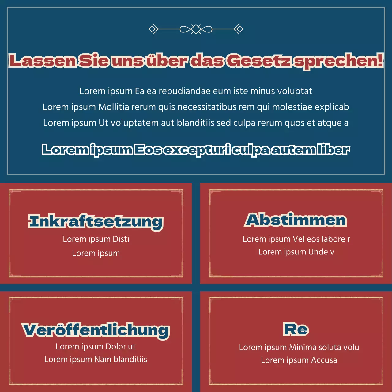 Der Stand der Gesetzgebung in rot und marineblau CardNews