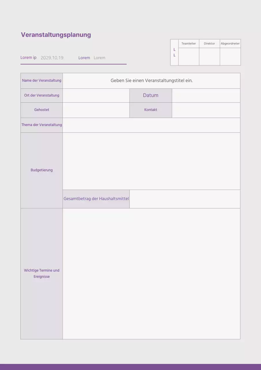 Ein einfacher violetter Event-Planer