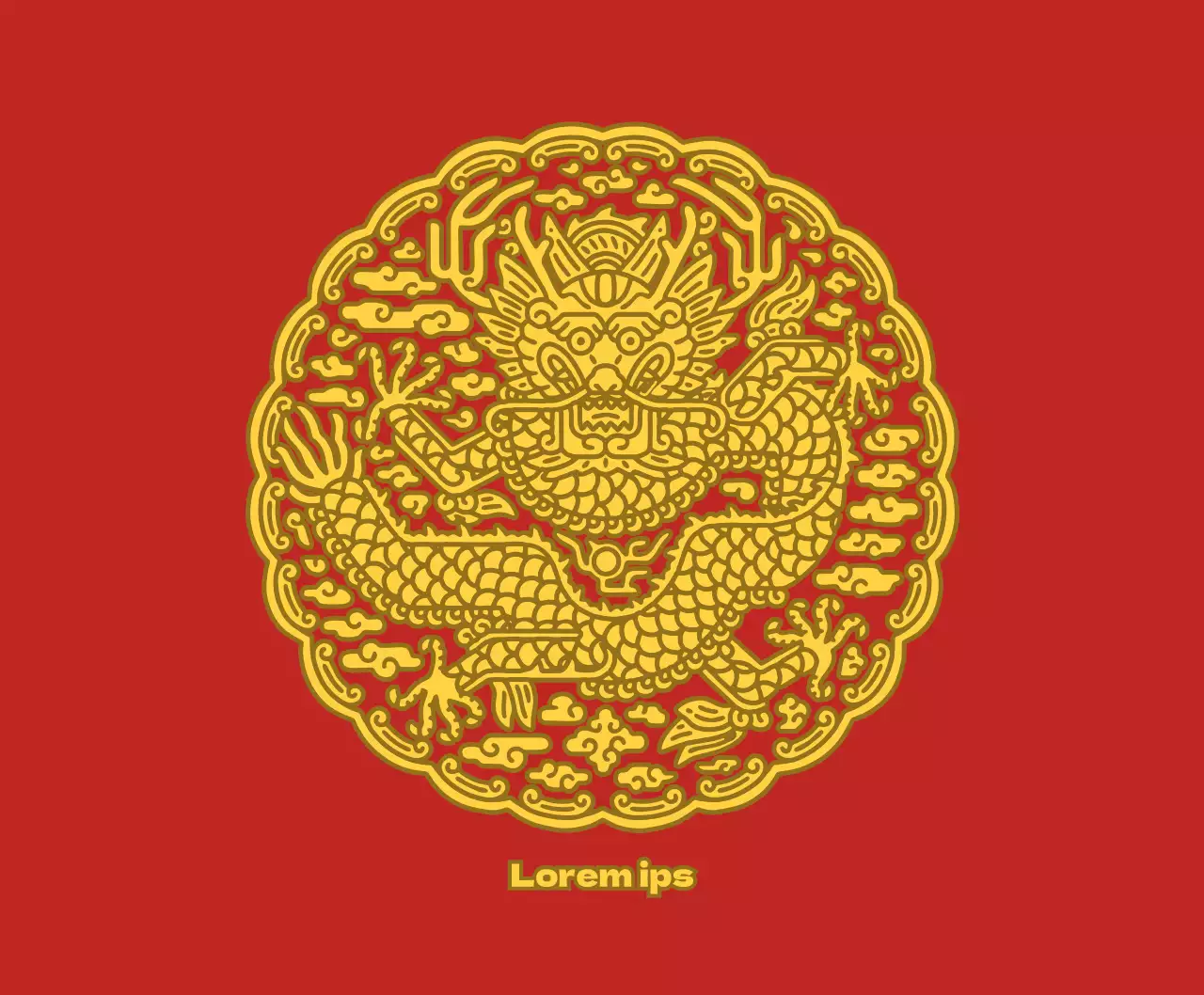 Rote und gelbe runde niedliche gonryongpo Illustration Konzept für persönliche Merchandise