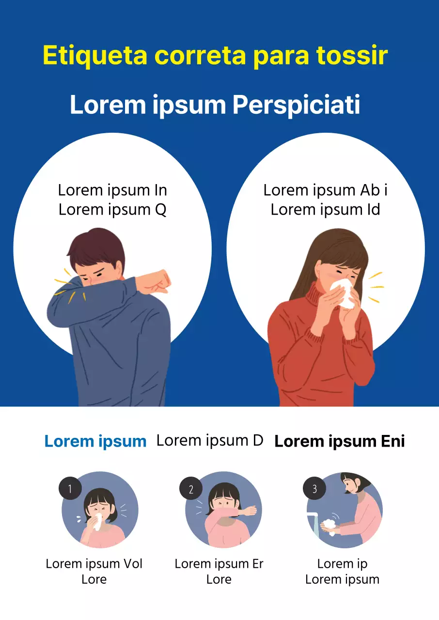 Cartaz de prevenção do coronavírus com ilustração azul e amarela