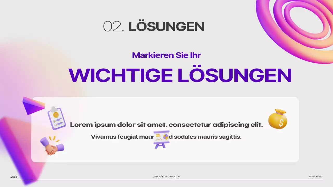 Pitchdeck aus lila 3D-Formverlaufsbildern