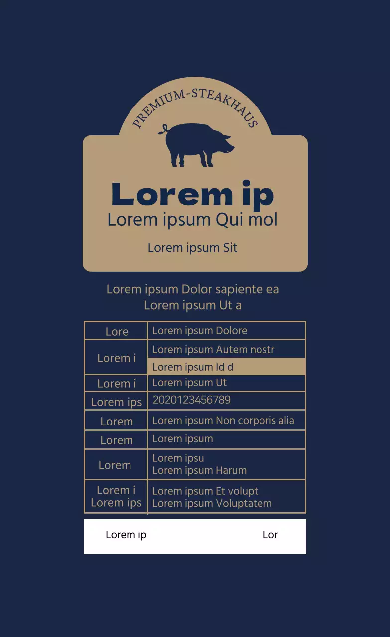 Blau-beige illustrierte Lebensmitteletiketten für Schweinekoteletts