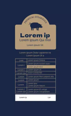 Blau-beige illustrierte Lebensmitteletiketten für Schweinekoteletts