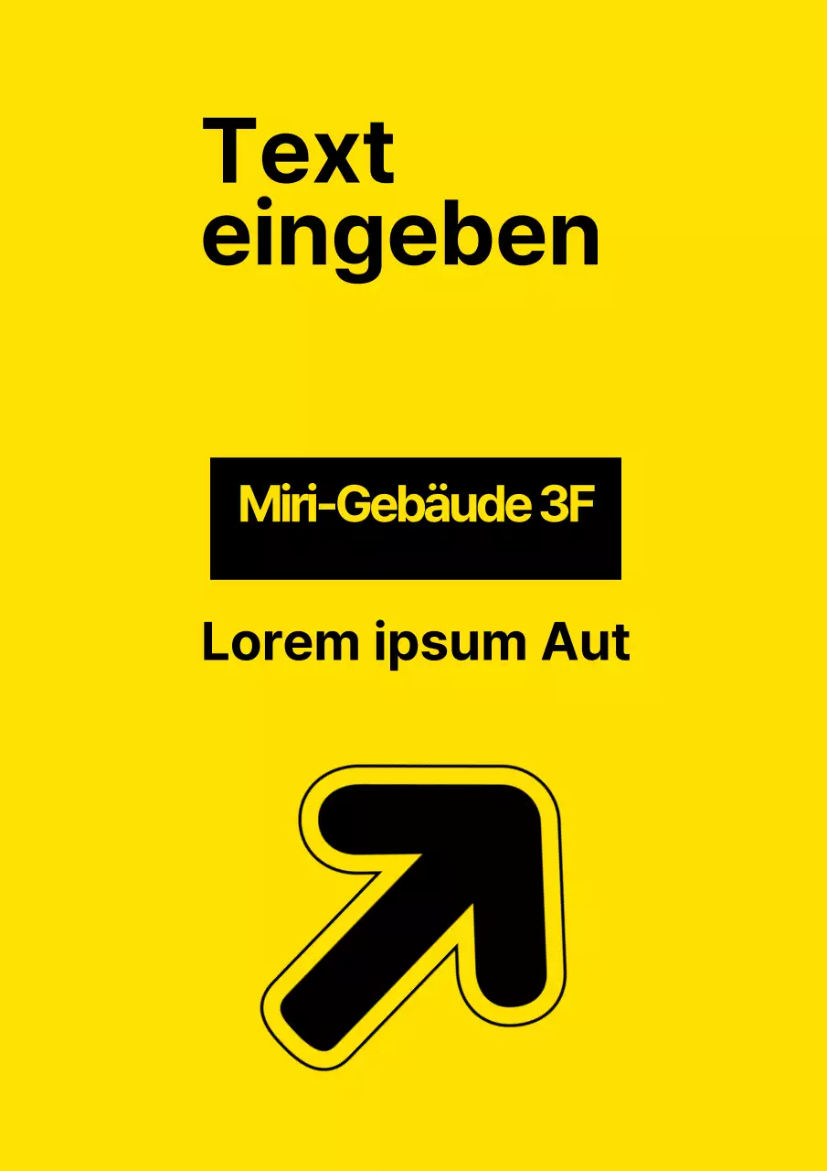 Einfache Ladenwerbung mit gelbem und schwarzem Text und Pfeilen