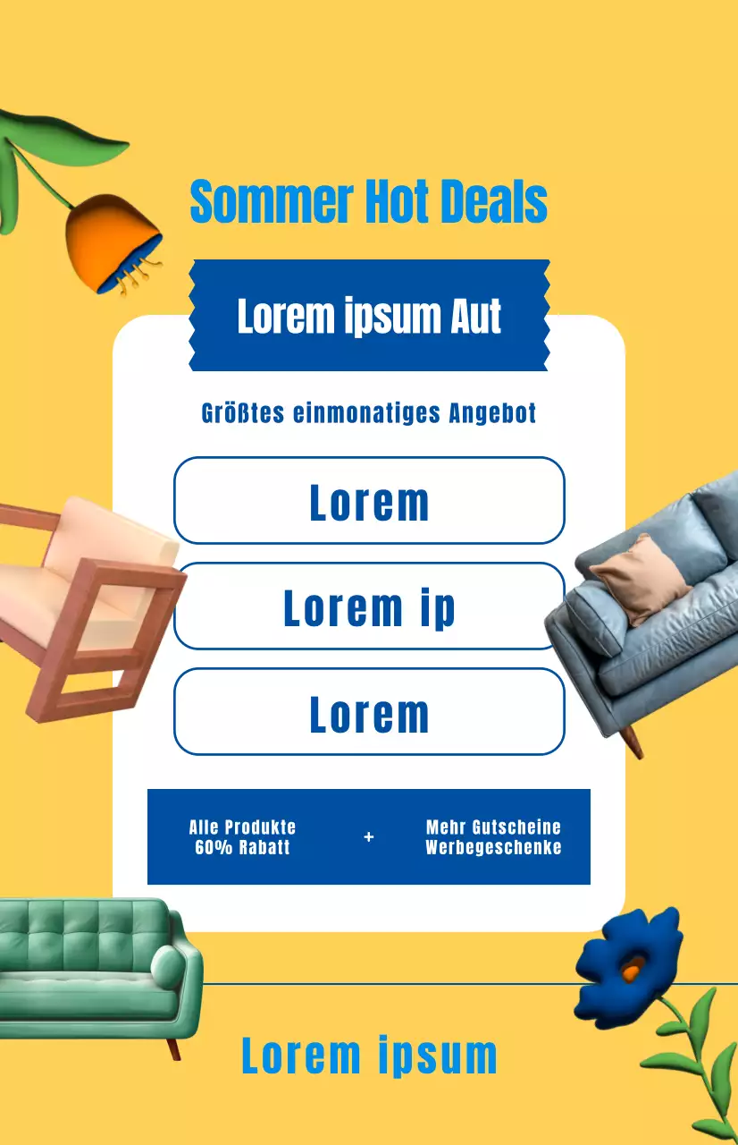 Werbung für einen Möbelverkauf mit gelbem Hintergrund