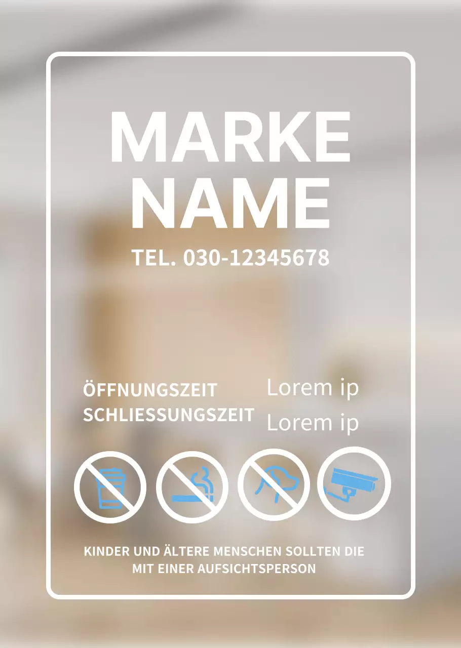Hellblaues, einfaches, transparentes Plakat mit den Öffnungszeiten