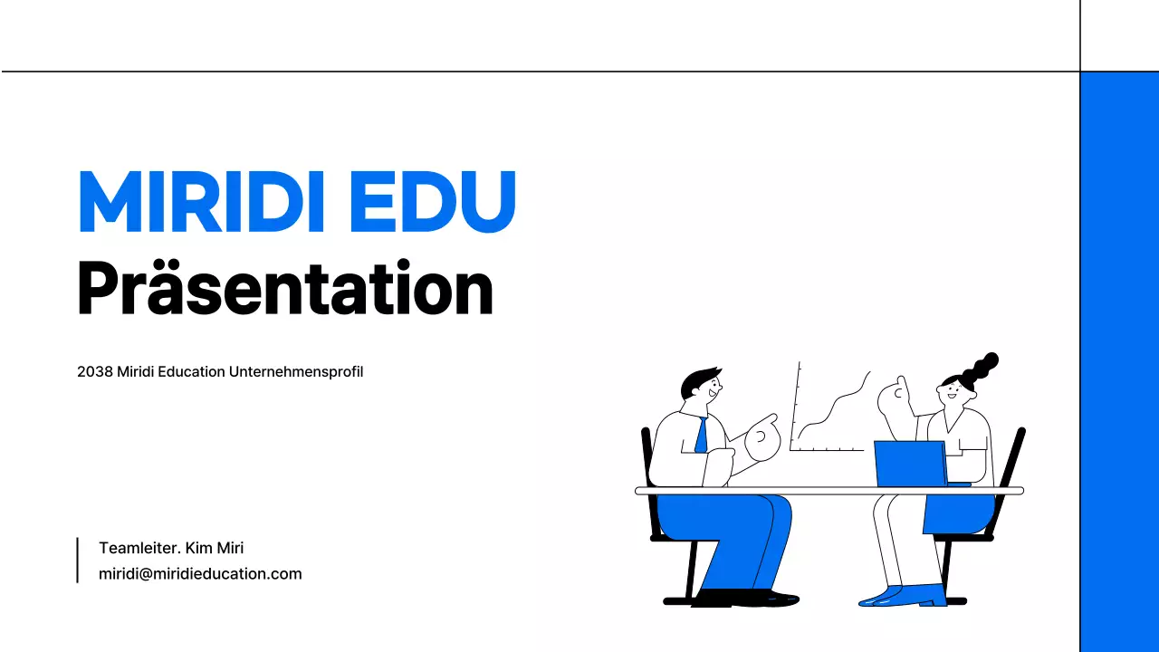 Ein einfacher weiß-blauer Prospekt für ein Bildungsunternehmen