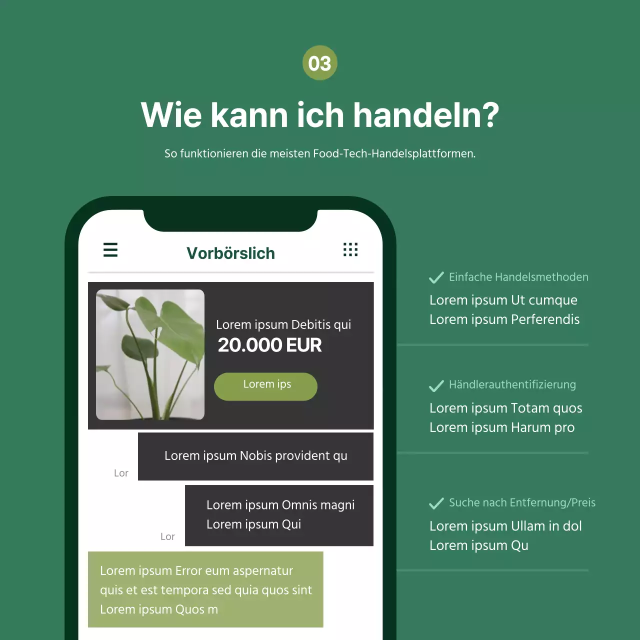 Neues Design für Lebensmitteltechnologiekarten mit grünem Touch
