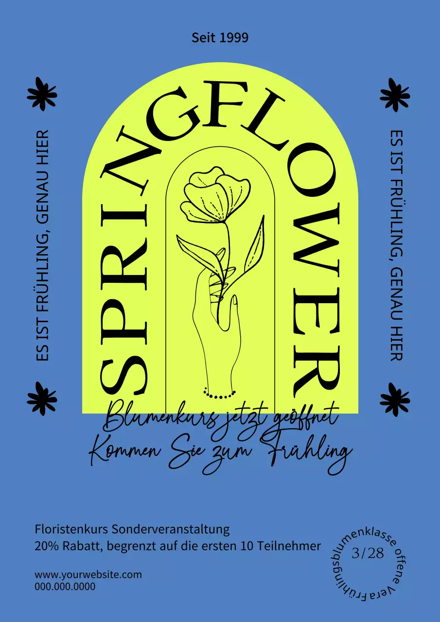 Ein einfaches Frühlingsfest in Blau und fluoreszierendem Gelb