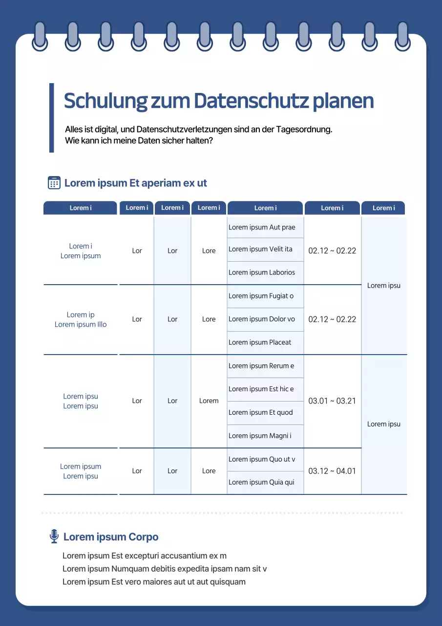 Blau Sauberer und lesbarer Dokumentationsstil des Ausbildungsplans