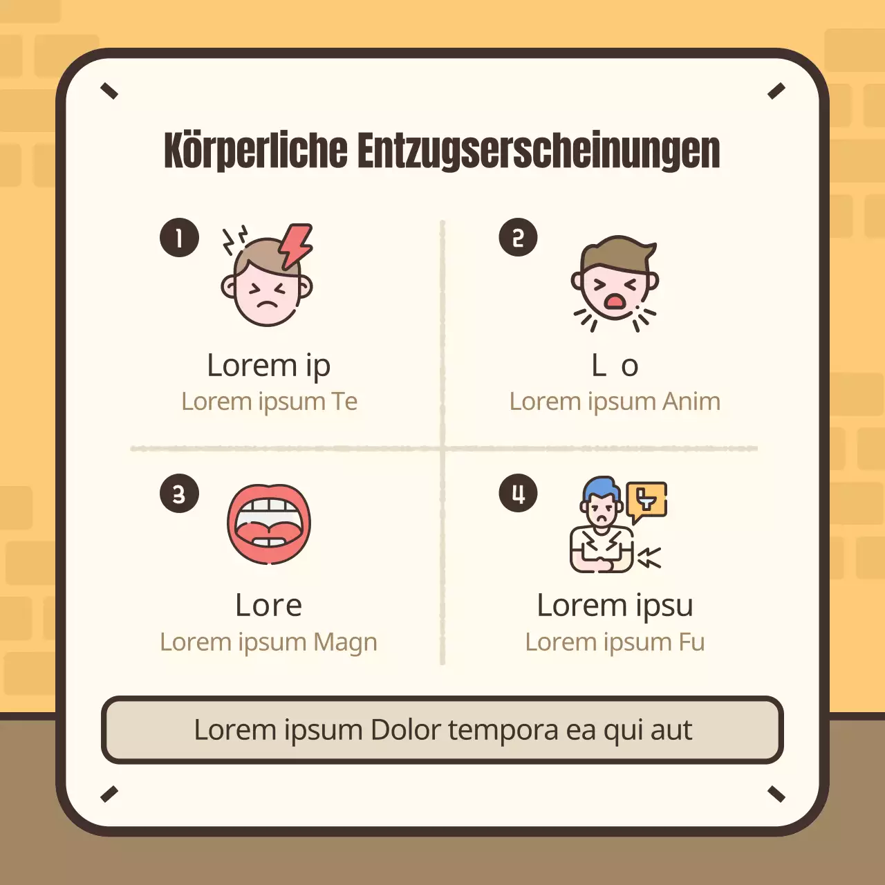 Niedliche gelbe und braune Illustration von Rauchentzugssymptomen