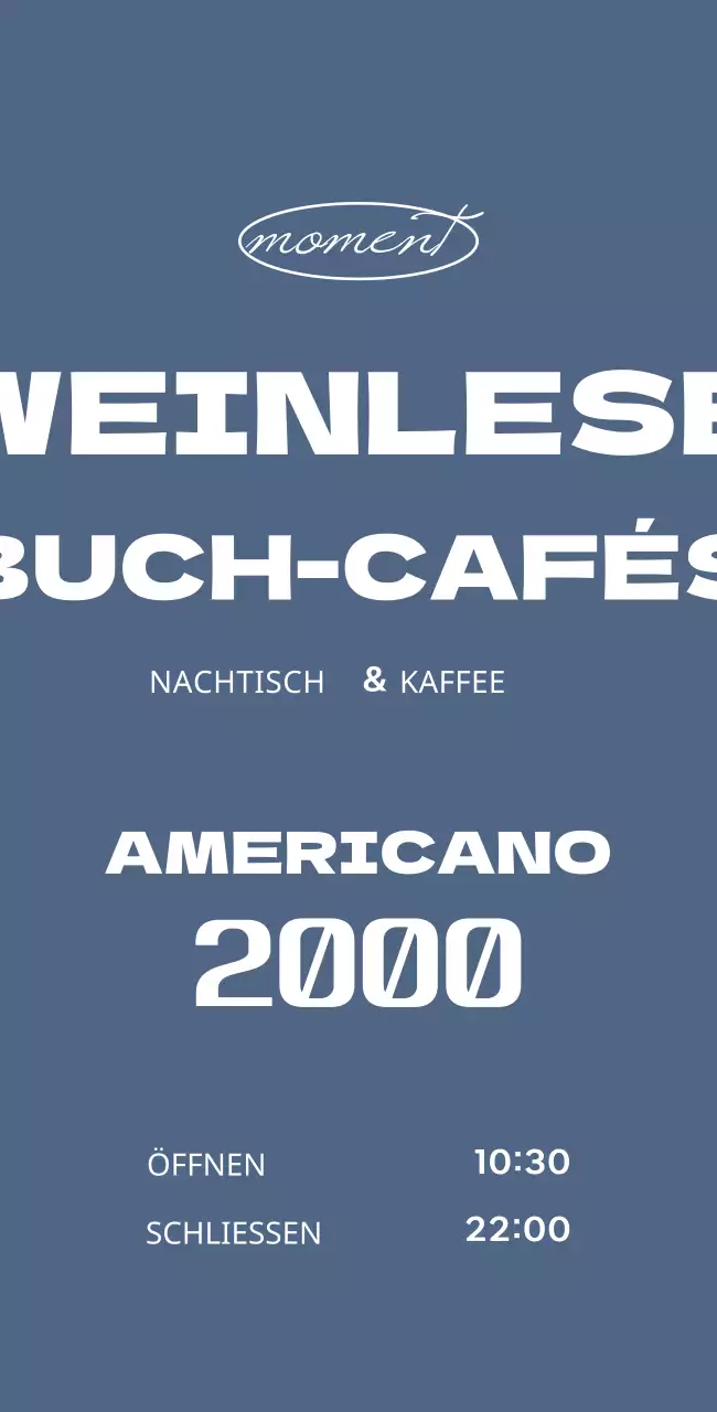 Buch-Café-Schild mit Vintage-Menü auf blauem Hintergrund