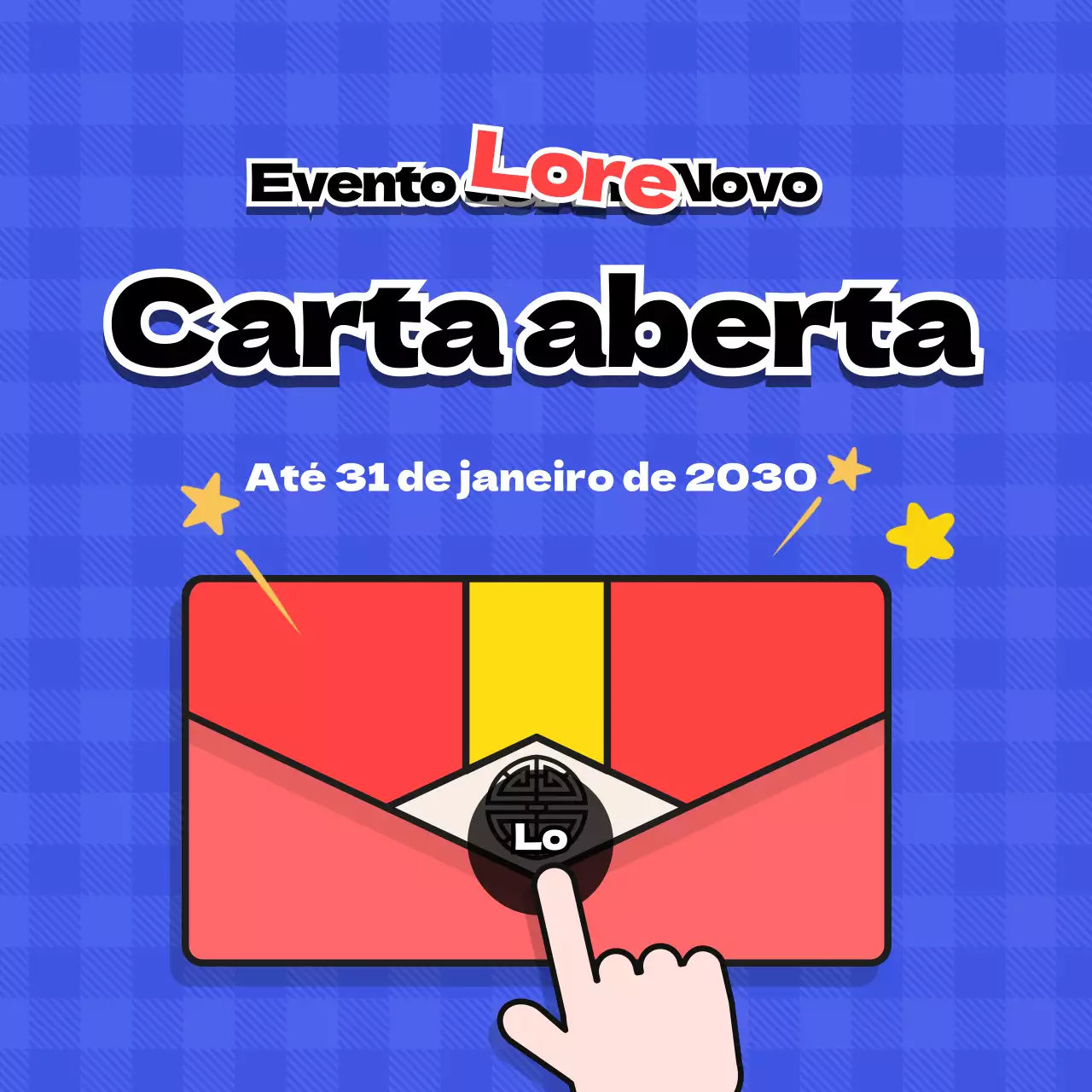 Quadrados azuis e vermelhos nas redes sociais para o evento do envelope de Ano Novo