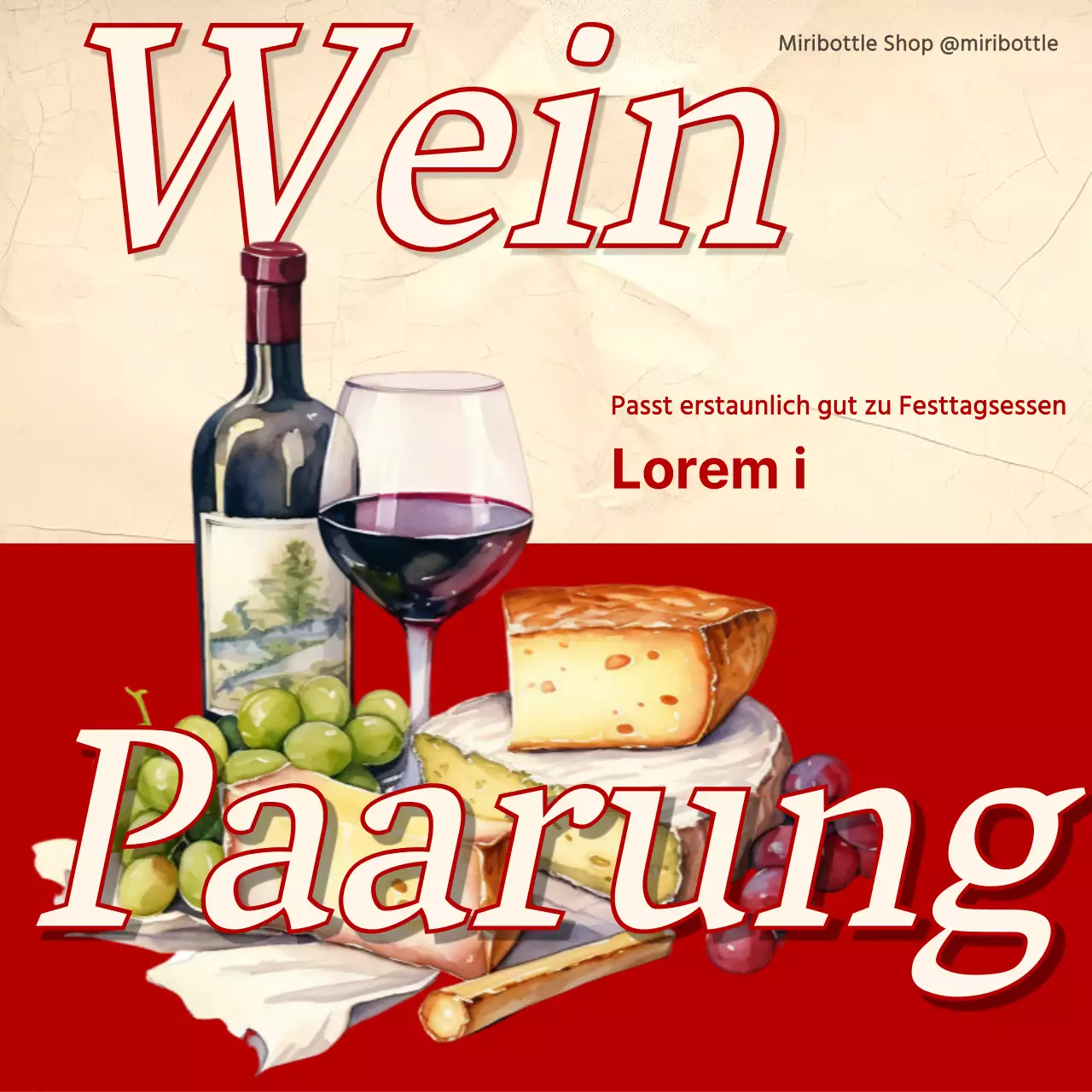 Weinständer im Vintage-Look mit roten und khakifarbenen Akzenten