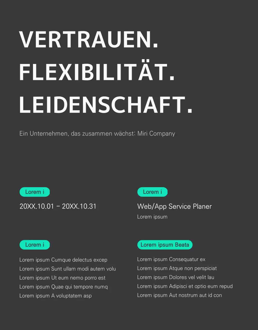 Saubere und einfache Stellenanzeige mit mintblauen Akzenten