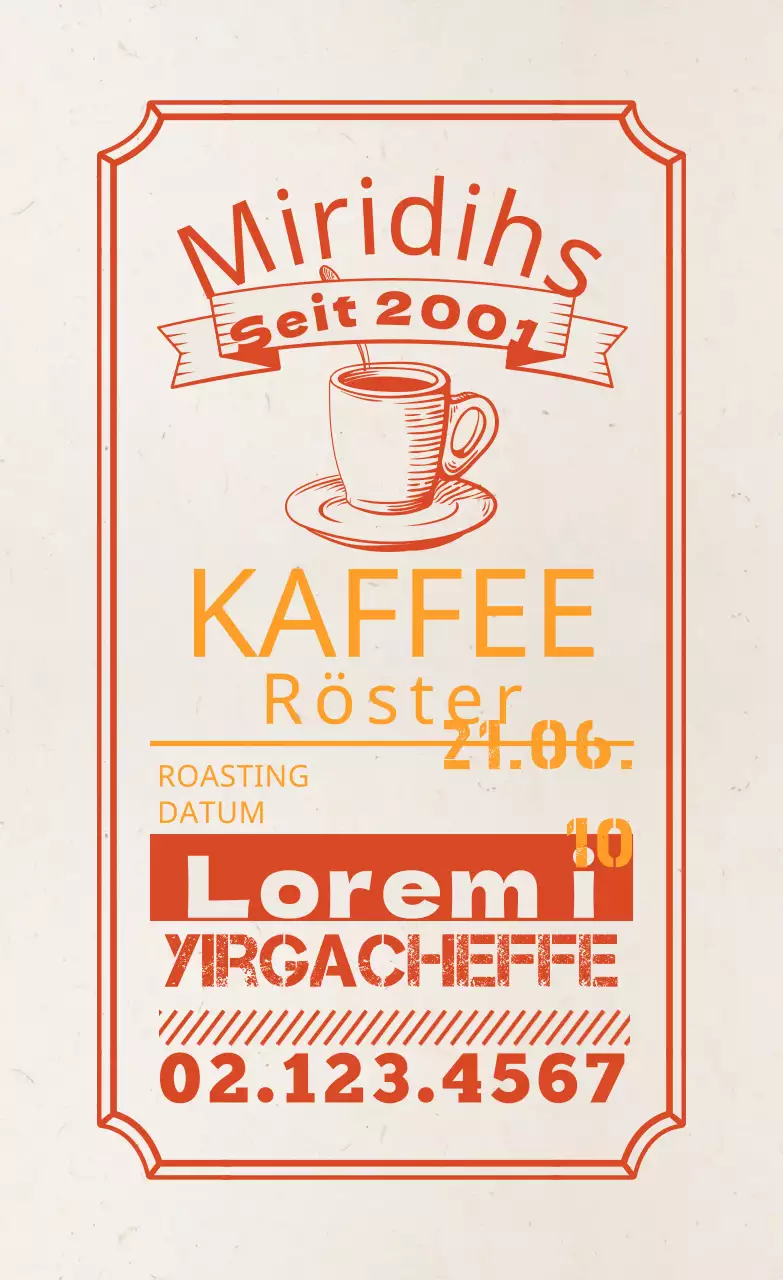 Kaffeebohnen-Etiketten mit einem rötlichen typografischen Design