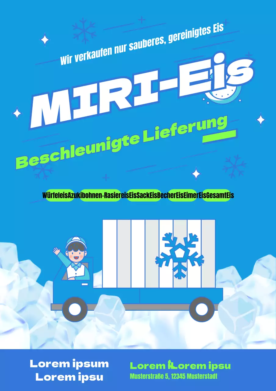 Förderung des Verkaufs einer süßen Eislieferung in Hellblau und Chartreuse