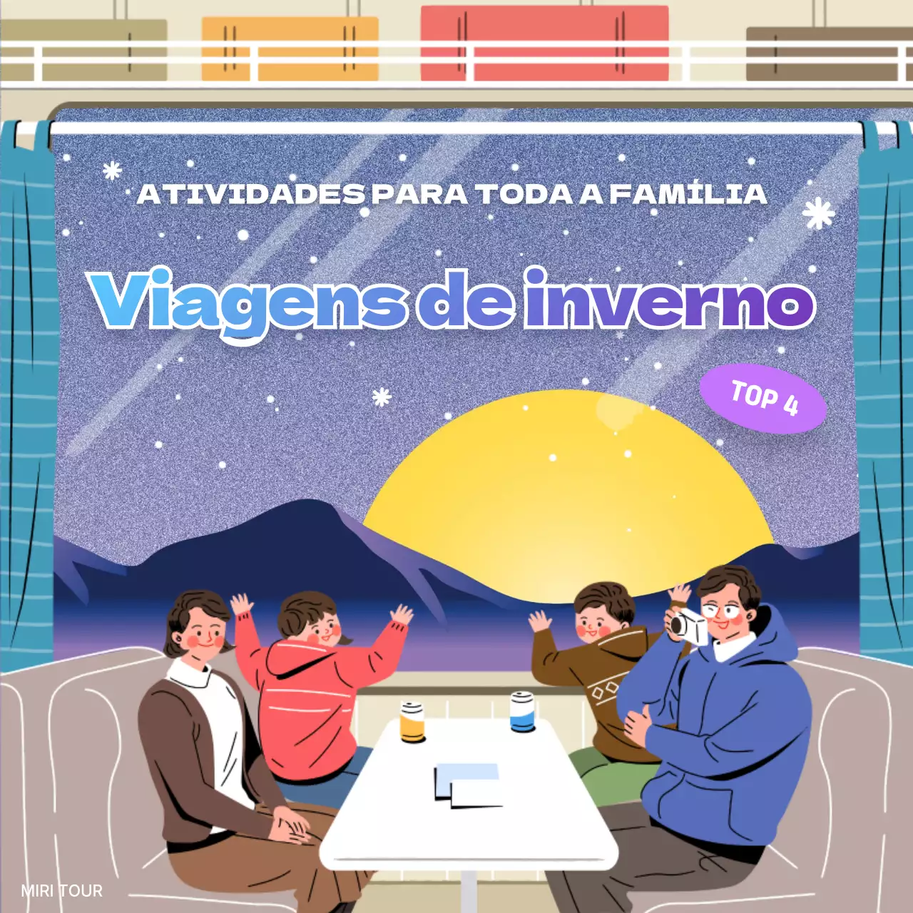Apresentação de destinos de inverno em azul celeste e roxo