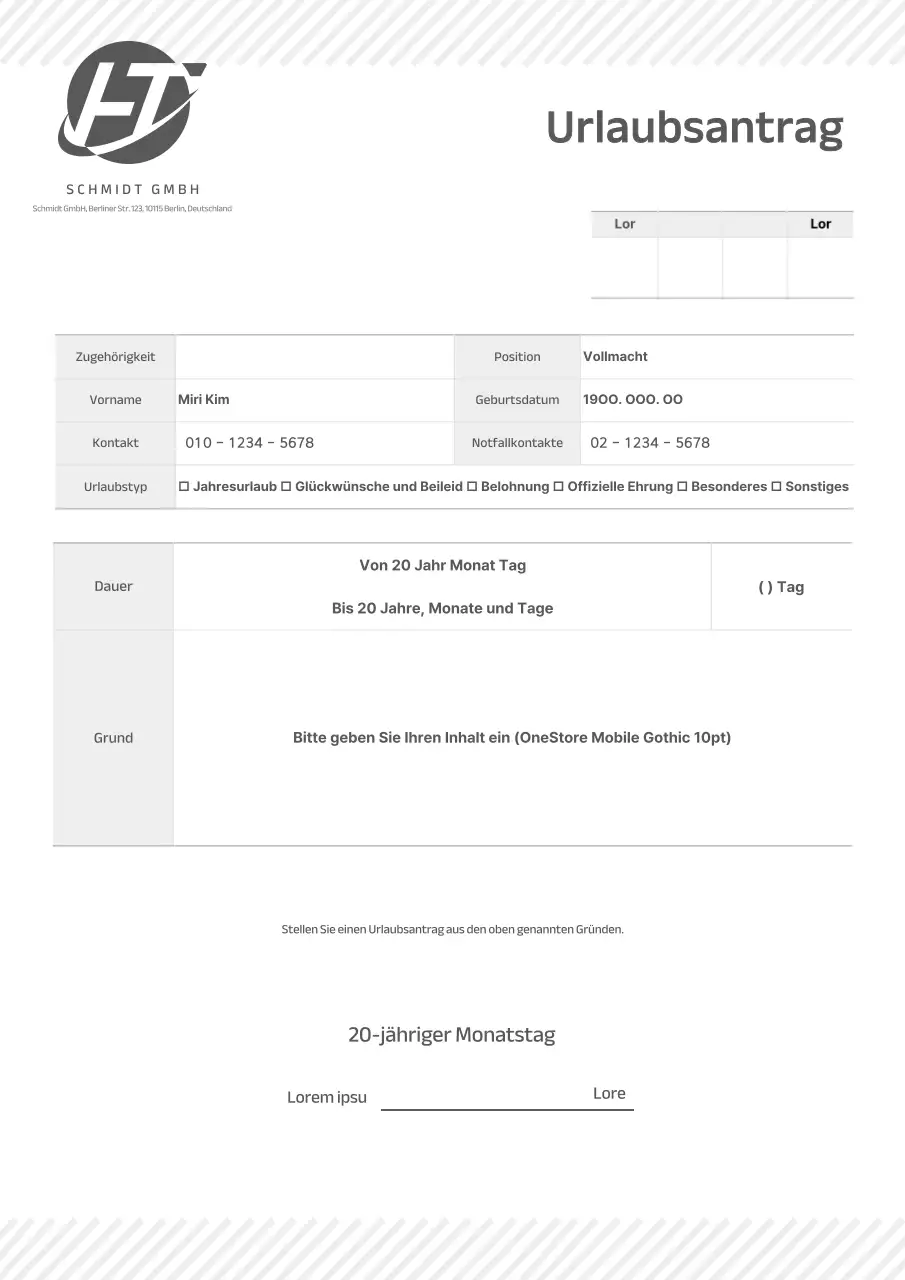 Graue saubere und einfache Geschäftsurlaubsantragsvorlage