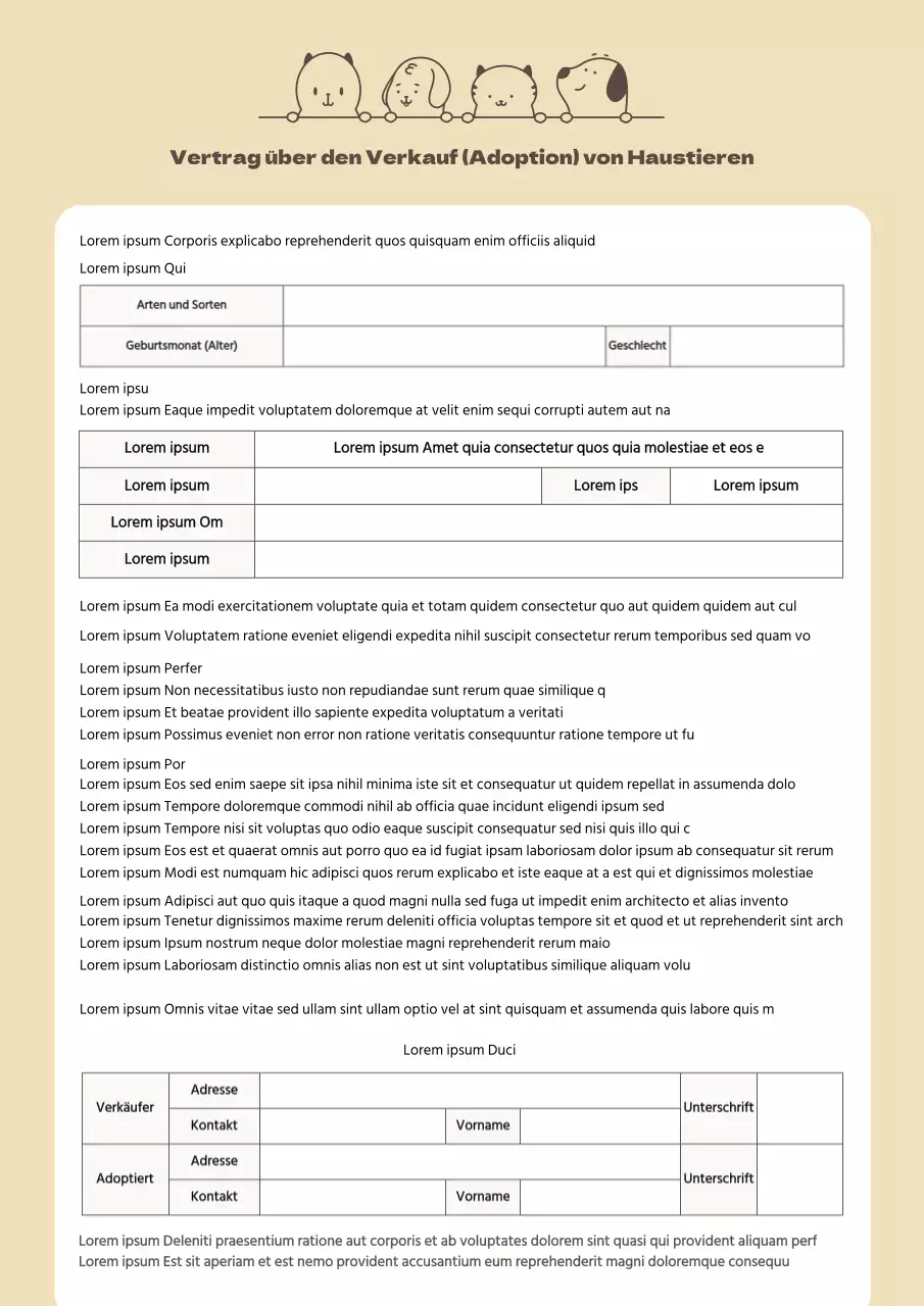 Adoptionsvertrag für Haustiere in Beigetönen