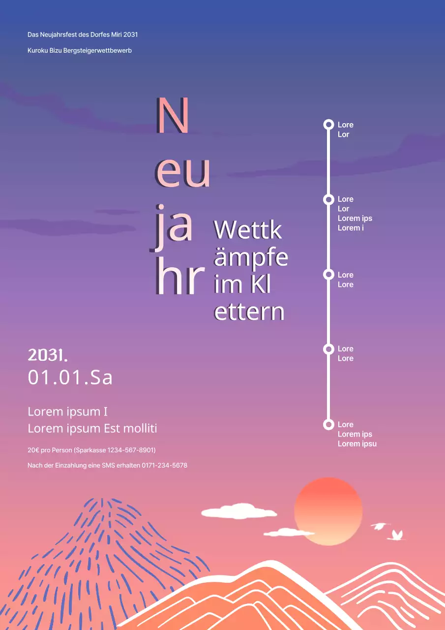 Neujahrswanderung zur Feier des Sonnenaufgangs mit einem Hintergrund mit Farbverlauf