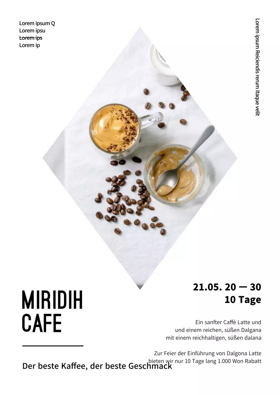 Einfaches Kaffee-Menü-Poster mit weißem Hintergrund