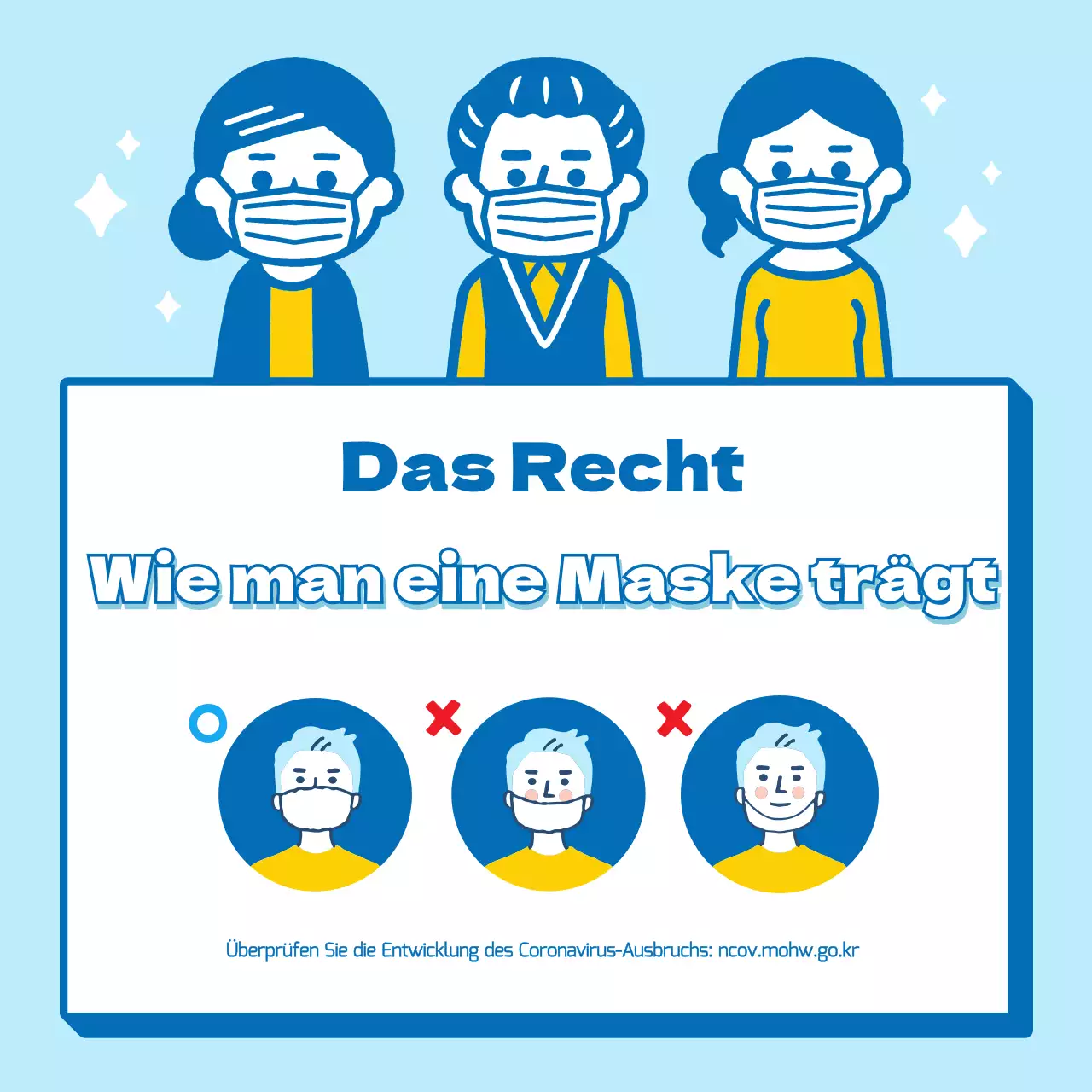 Blauer Text Corona Maske Anweisungen