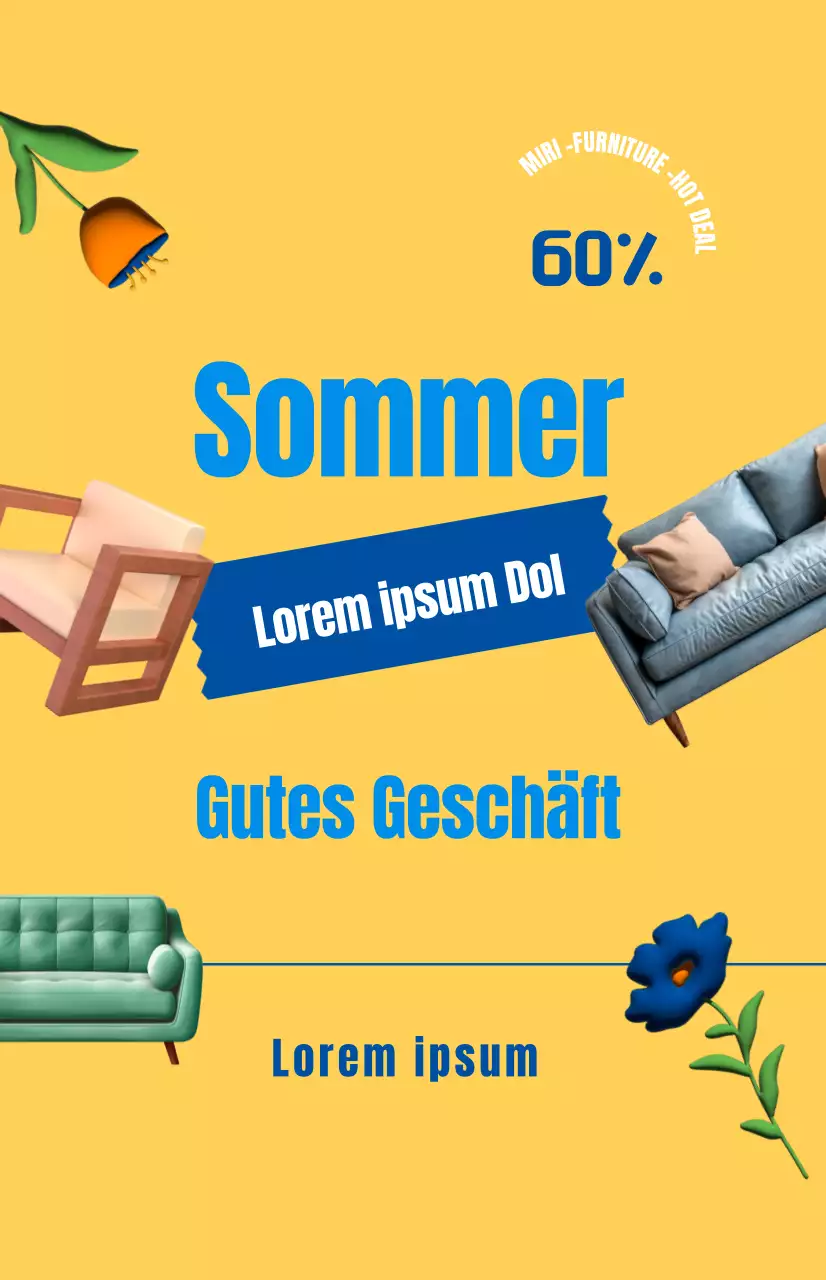 Werbung für einen Möbelverkauf mit gelbem Hintergrund