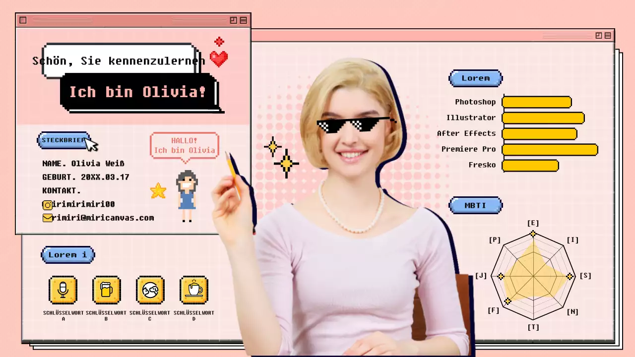 Ein kitschiges Anschreiben in Rosa und Gelb