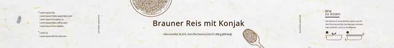 Weißes, illustriertes Konjac-Etikett aus braunem Reis mit Textur