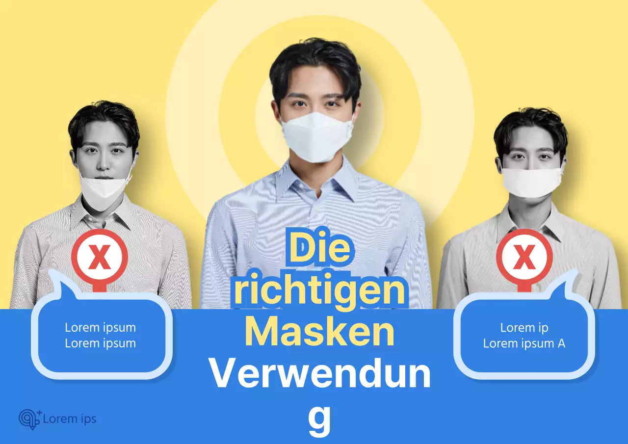 COVID-19 korrektes Maskenträger-Poster mit menschlichem Abbild auf gelb-blauem Hintergrund