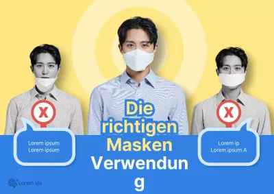 COVID-19 korrektes Maskenträger-Poster mit menschlichem Abbild auf gelb-blauem Hintergrund