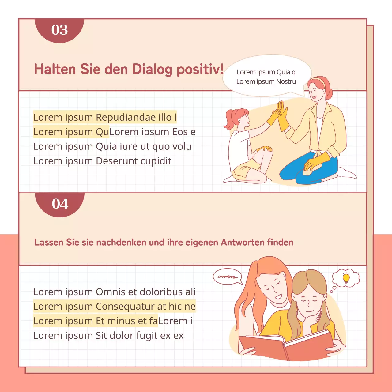 Illustrierte FamilienbroschüreKonzeptioneller Eltern-Kind-Dialog