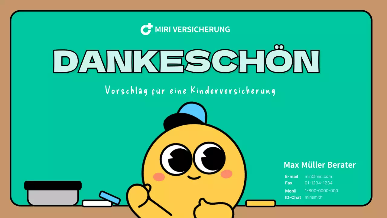 Türkis Niedlicher Charakter Kind Versicherung Vorschlag Präsentation