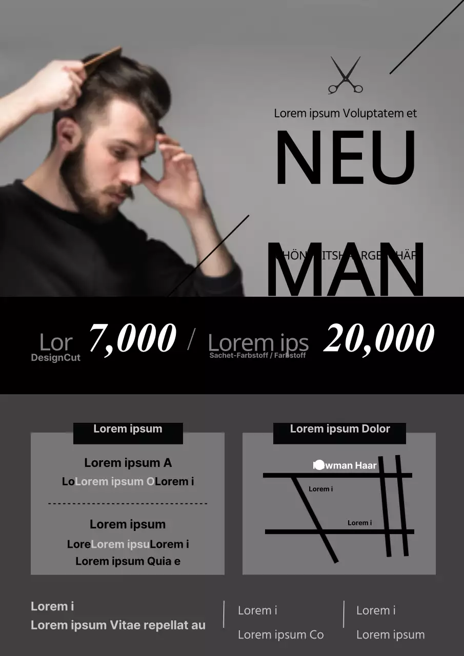 Schwarzer und einfacher Werbeflyer für einen professionellen Friseursalon für Männer