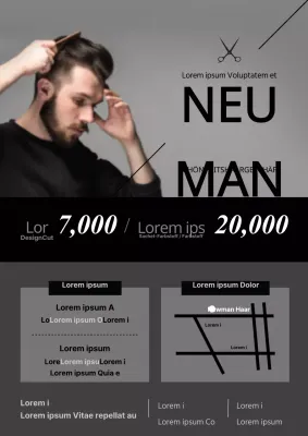 Schwarzer und einfacher Werbeflyer für einen professionellen Friseursalon für Männer