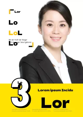 Wahlkampfplakat mit einem gelb-schwarzen Bild einer Frau