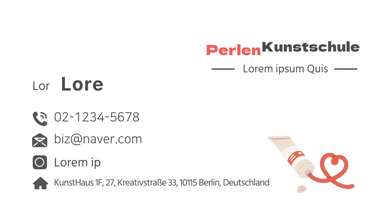 Rote illustrierte Visitenkarte der Kunstschule