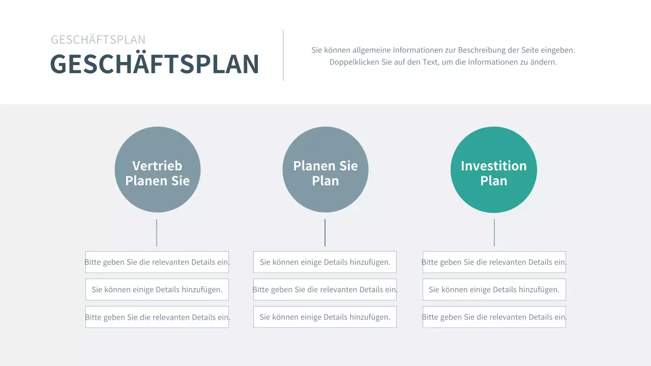 Präsentation des Geschäftsplans eines Unternehmens in navy