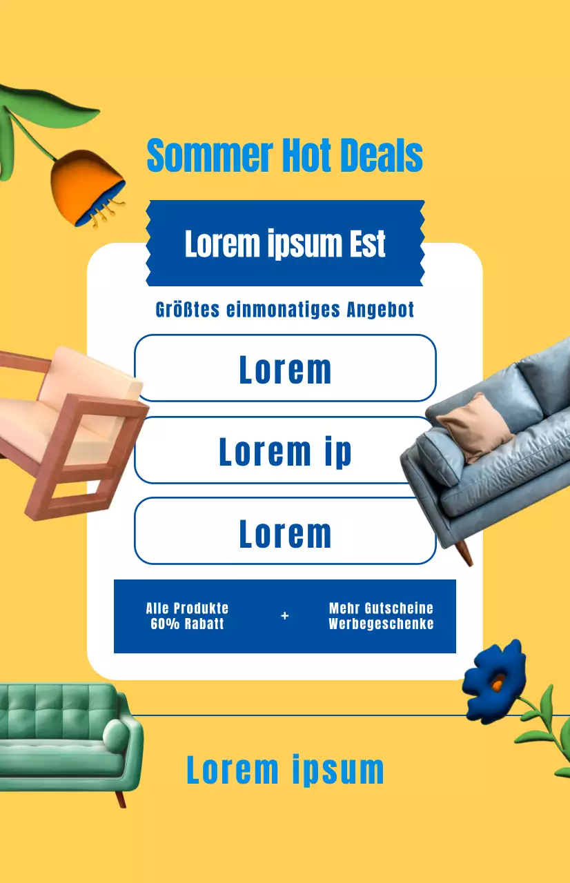 Werbung für einen Möbelverkauf mit gelbem Hintergrund