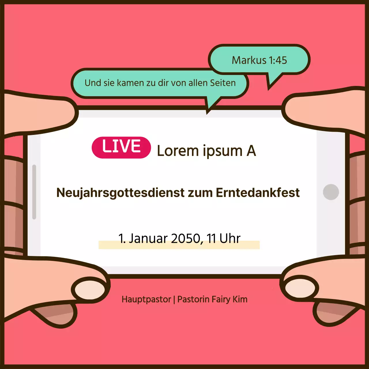 Rosa einfaches Konzept mobiler Online-Gottesdienstführer
