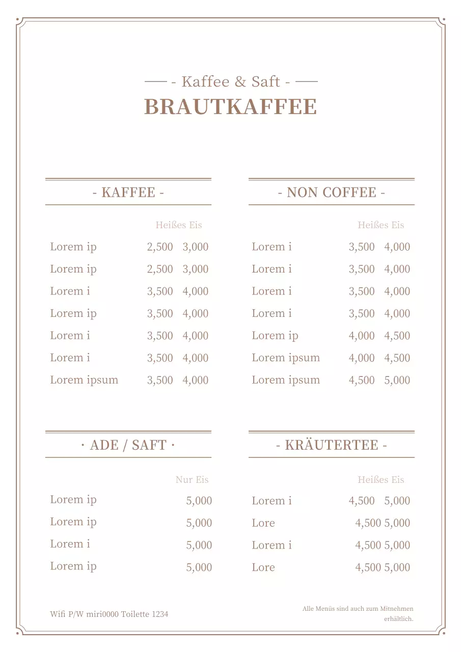 Einfaches Café-Menü-Poster in Weiß und Braun