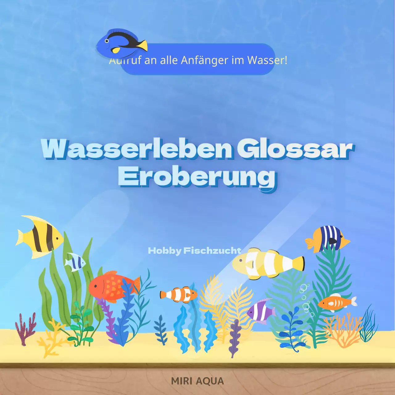Aquarienhintergrund mit vielen blauen, gewellten Fischen, Wasserleben-Glossar CardNews
