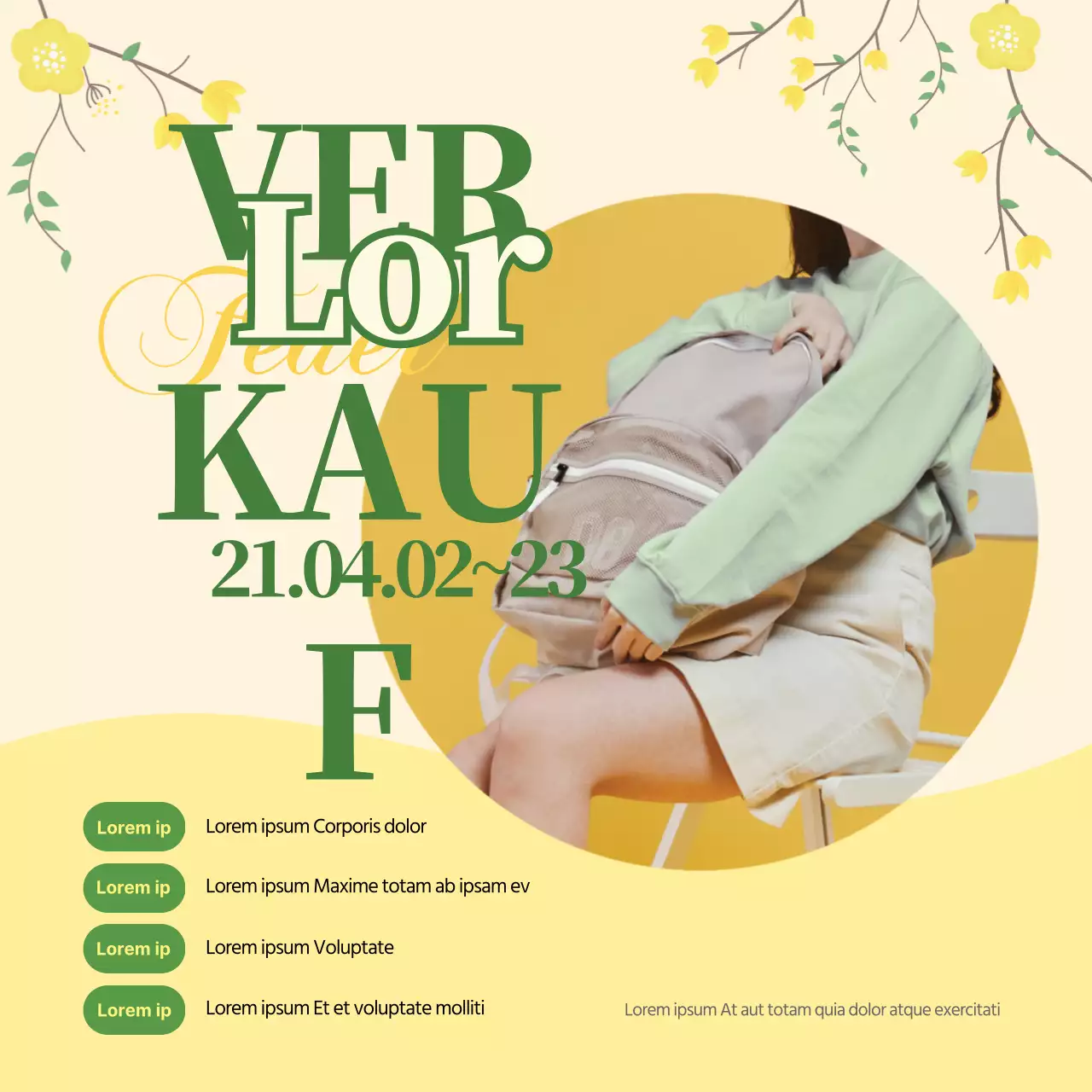 Gelb-Grünes Foto-Highlight Gepflegte Frühlingstaschen Werben Sie für eine Verkaufsveranstaltung