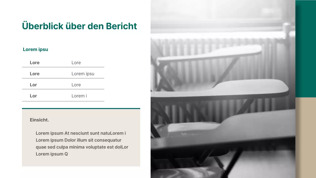 Ein moderner Analysebericht für die Zulassungsberatung in Grün und Beige