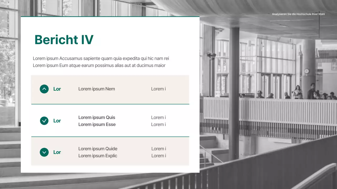 Ein moderner Analysebericht für die Zulassungsberatung in Grün und Beige