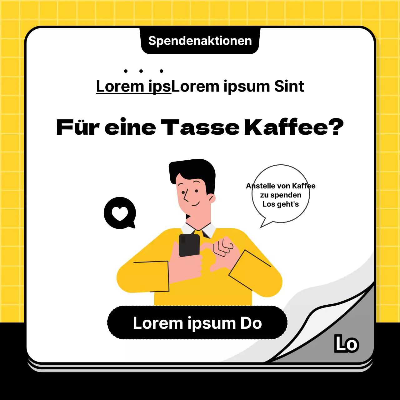 Ein einfacher gelb-schwarzer Spendenleitfaden