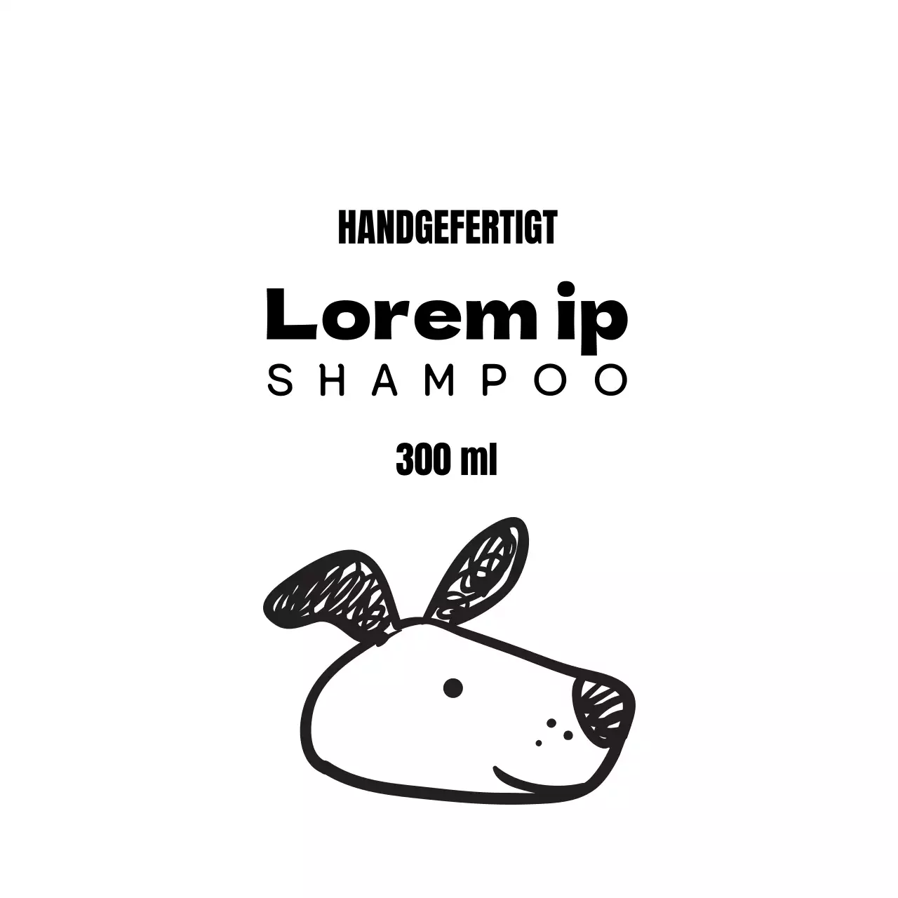 Schwarz-weiß illustriertes Shampoo-Etikett