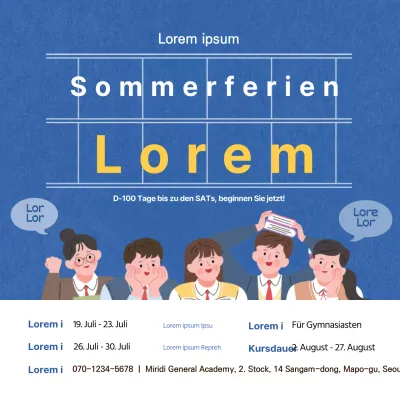 Ein quadratisches Banner mit einer blauen Illustration zur Werbung für eine Sommerschule für SATs.